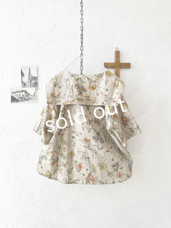 画像7: ubasoku/0923 セーラー衿のボタニカル半袖ブラウス・ベージュ (7)