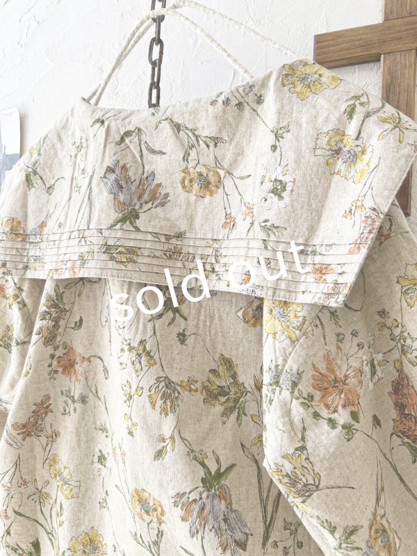 画像8: ubasoku/0923 セーラー衿のボタニカル半袖ブラウス・ベージュ (8)