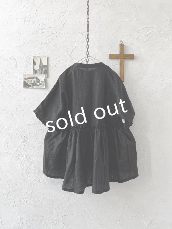 画像5: ubasoku/0932 かすみそう刺繍のギャザープルオーバー・黒 (5)