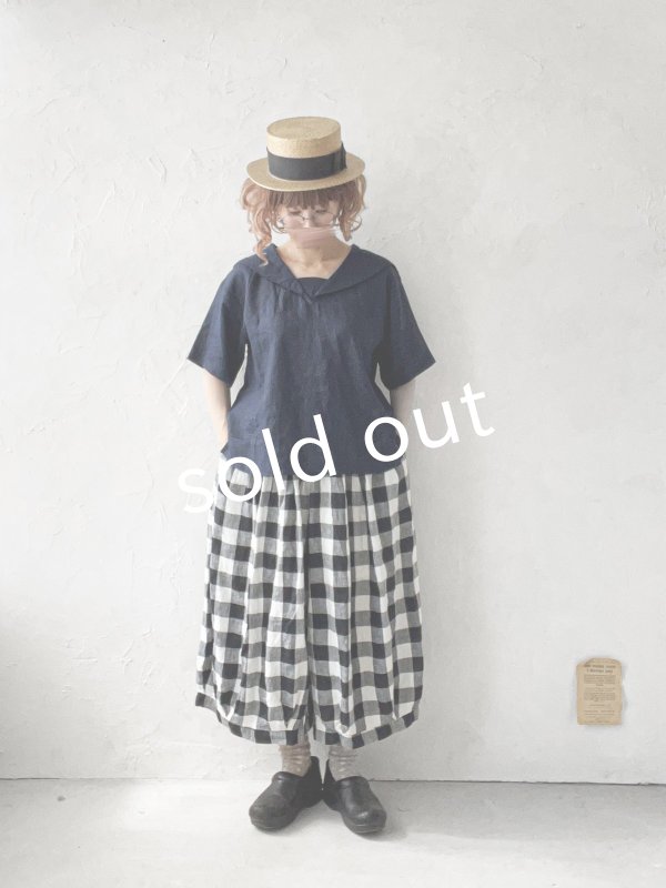 画像10: ubasoku/0924 セーラー衿の半袖ブラウス・ネイビー (10)