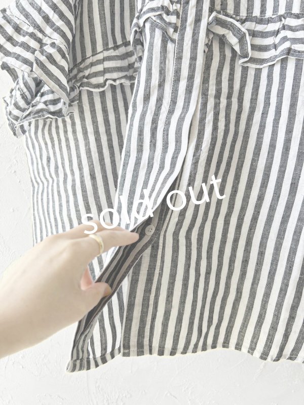 画像6: ubasoku/0920 ラウンドフリル半袖ブラウス・ブラックストライプ (6)