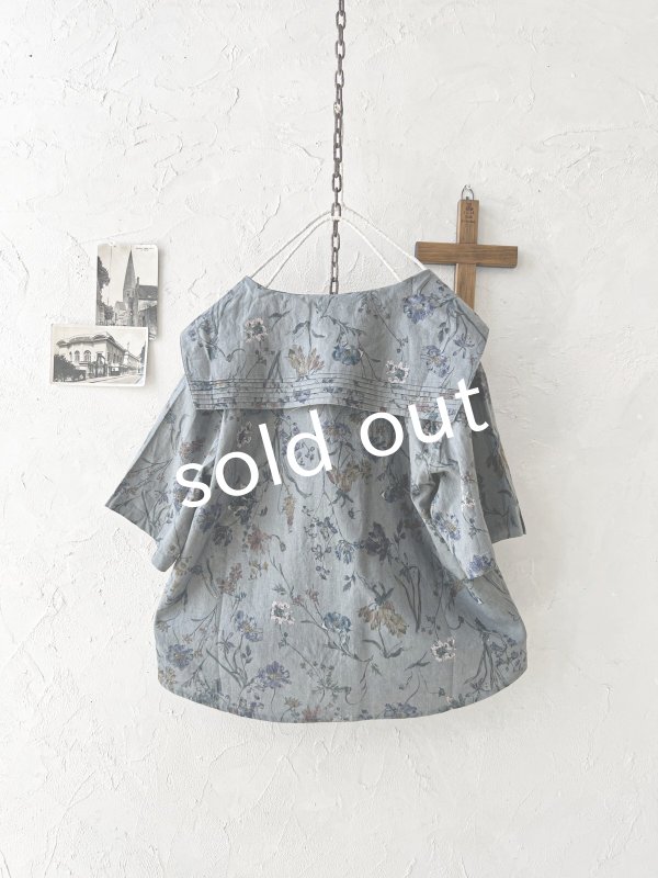 画像5: ubasoku/0923 セーラー衿のボタニカル半袖ブラウス・ブルー (5)