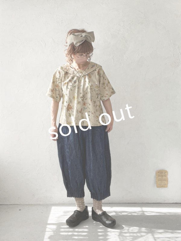 画像10: ubasoku/0923 セーラー衿のボタニカル半袖ブラウス・ベージュ (10)