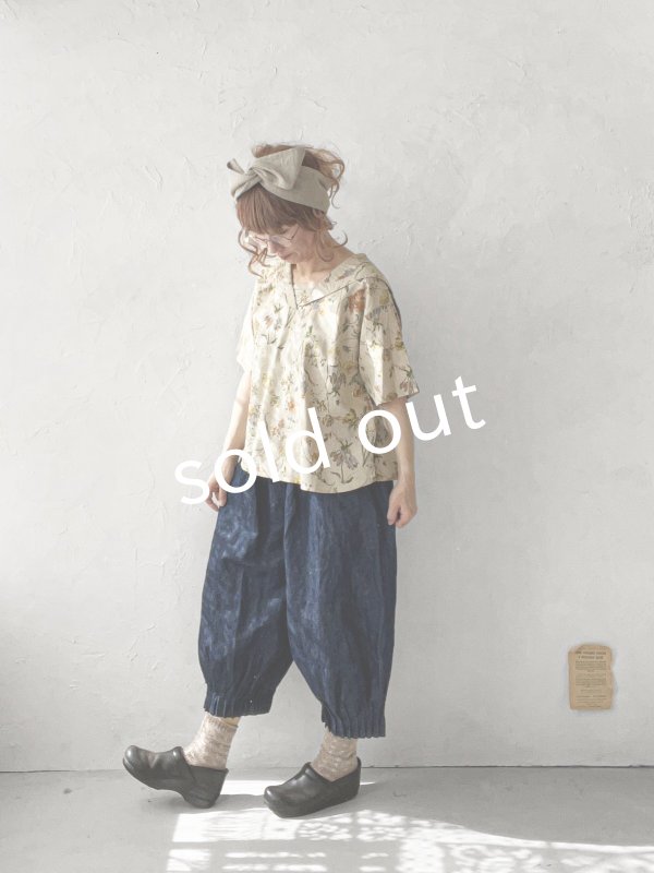 画像11: ubasoku/0923 セーラー衿のボタニカル半袖ブラウス・ベージュ (11)