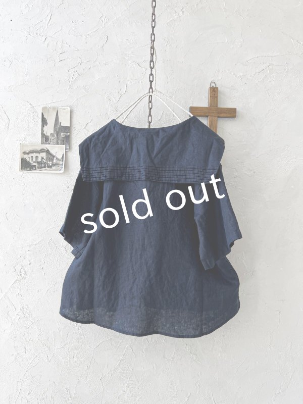 画像4: ubasoku/0924 セーラー衿の半袖ブラウス・ネイビー (4)