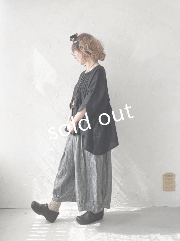 画像9: ubasoku/0976 ボリュームワイドパンツ・ブラックシャンブレー (9)