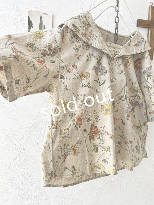 画像5: ubasoku/0923 セーラー衿のボタニカル半袖ブラウス・ベージュ (5)
