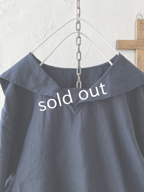 画像2: ubasoku/0924 セーラー衿の半袖ブラウス・ネイビー (2)