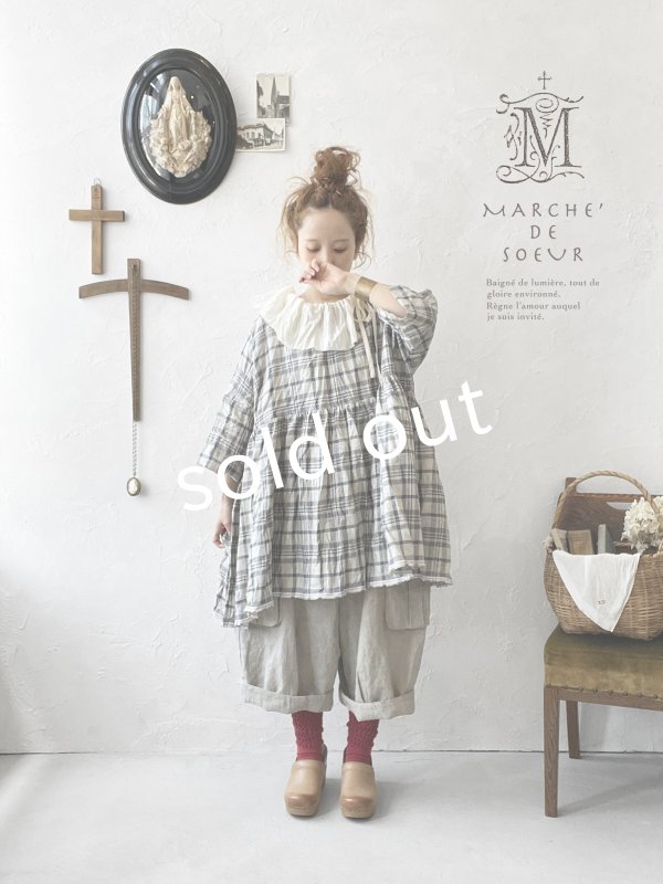 画像1: MARCHE' DE SOEUR／大きなラッフル襟のチュニック・先染チェックにミルク襟 (1)