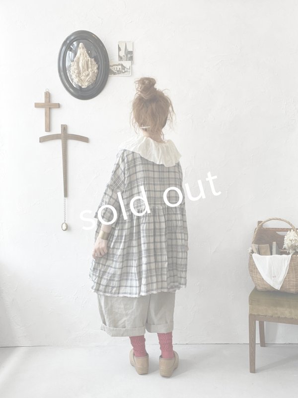 画像11: MARCHE' DE SOEUR／大きなラッフル襟のチュニック・先染チェックに黒ガーゼ襟 (11)