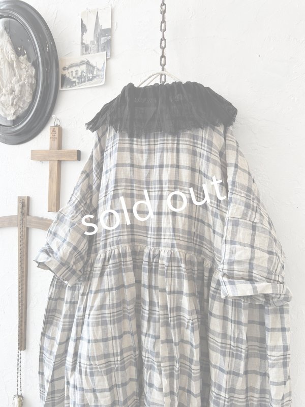 画像7: MARCHE' DE SOEUR／大きなラッフル襟のチュニック・先染チェックに黒ガーゼ襟 (7)