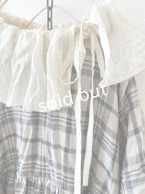 画像4: MARCHE' DE SOEUR／大きなラッフル襟のチュニック・先染チェックにミルク襟 (4)