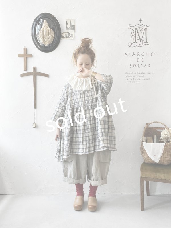 画像10: MARCHE' DE SOEUR／大きなラッフル襟のチュニック・先染チェックに黒ガーゼ襟 (10)