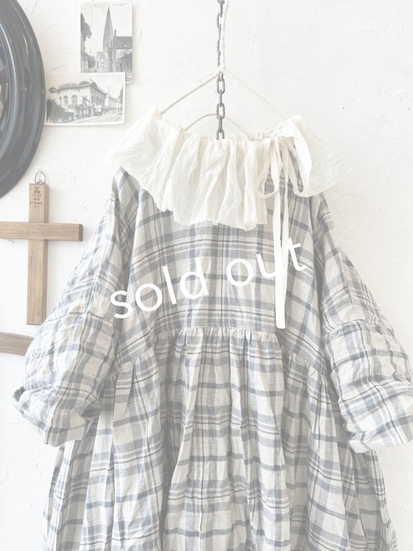 画像3: MARCHE' DE SOEUR／大きなラッフル襟のチュニック・先染チェックにミルク襟 (3)