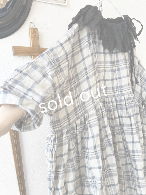 画像3: MARCHE' DE SOEUR／大きなラッフル襟のチュニック・先染チェックに黒ガーゼ襟 (3)
