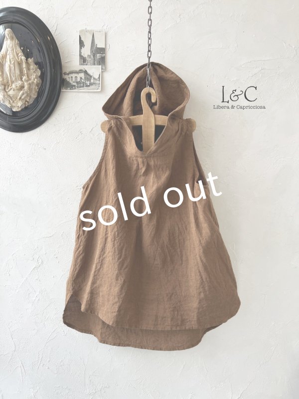 画像2: Libera&Capricciosa／フードリネンタンクトップ・ブラウン (2)