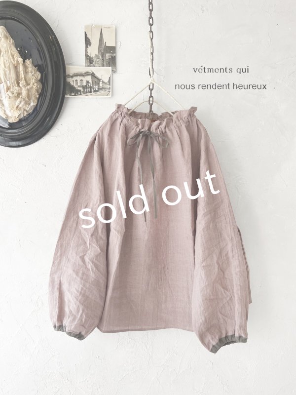 画像1: nous rendent heureux/襟ぐり配色リボンブラウス・モーヴピンク (1)