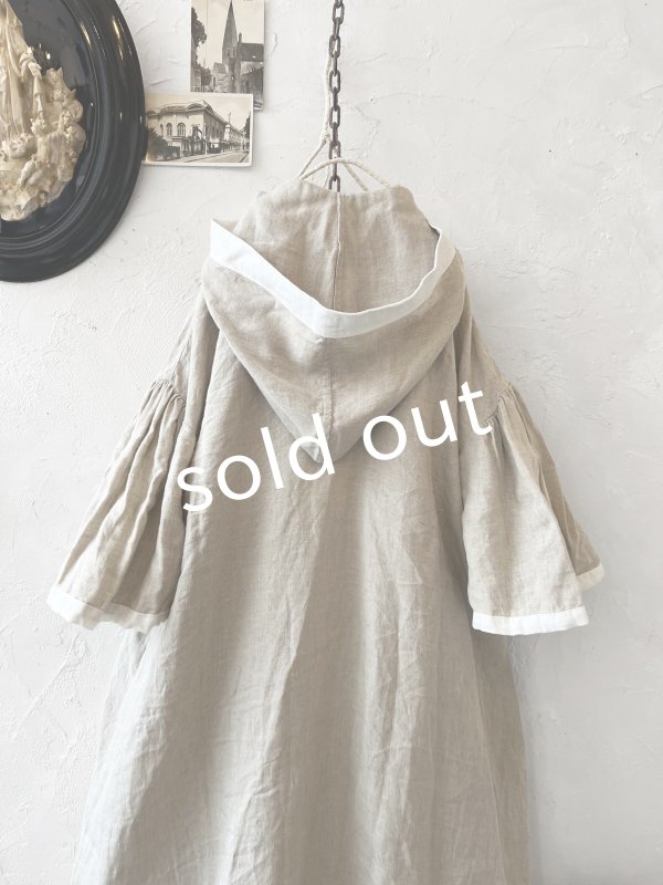 画像9: Avenue／フード付きリネンワンピース・生成りに白ライン (9)