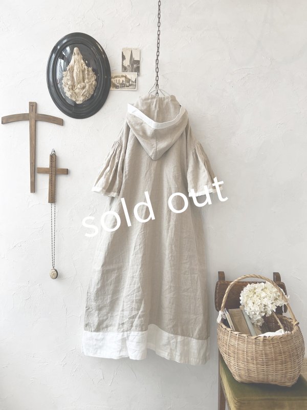 画像8: Avenue／フード付きリネンワンピース・生成りに白ライン (8)