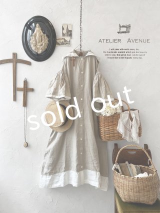 人気作家 【atelier Avenue】丸襟ワンピース　キナリ×薄ピンク atelier Avenue（服飾作家） - MARCHE' DE SOEUR