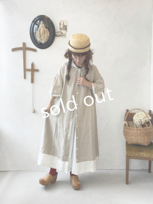 画像11: Avenue／フード付きリネンワンピース・生成りに白ライン (11)