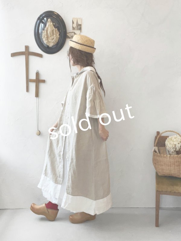 画像14: Avenue／フード付きリネンワンピース・生成りに白ライン (14)