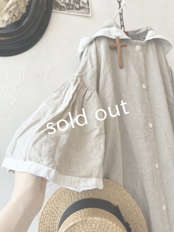画像4: Avenue／フード付きリネンワンピース・生成りに白ライン (4)