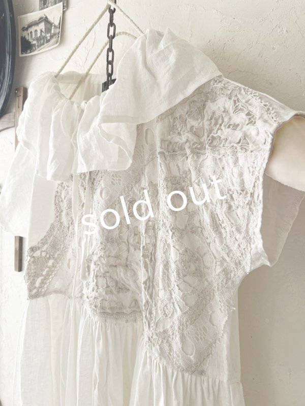 画像4: shizuka's【9】アンティークレースのフリル襟フレンチワンピース・白D (4)