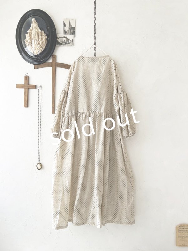 画像5: shizuka's【20】アンティークレースのボリューム袖ドットワンピース・ベージュ (5)