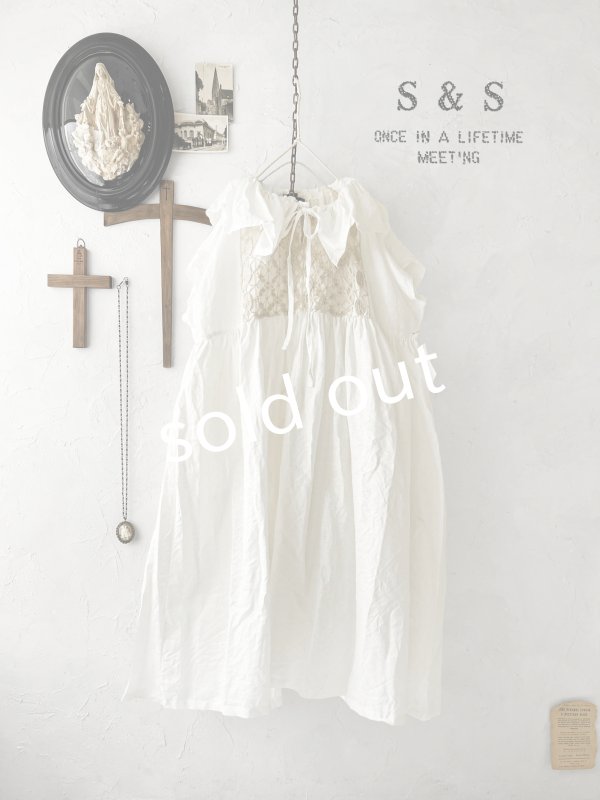 画像1: shizuka's【6】アンティークレースのフリル襟フレンチワンピース・白A (1)