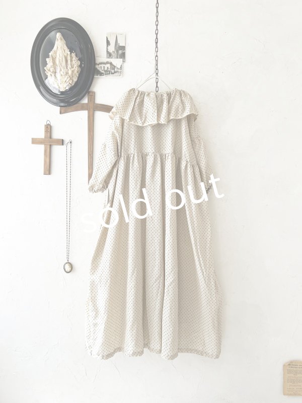 画像6: shizuka's【19】アンティークレースの ドットフリルワンピース・ベージュB (6)