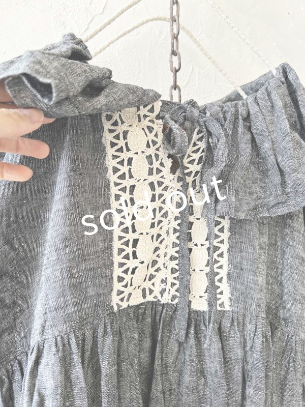 画像3: shizuka's【24】アンティークレースのフリル襟フレンチワンピース・黒シャンブレーA (3)