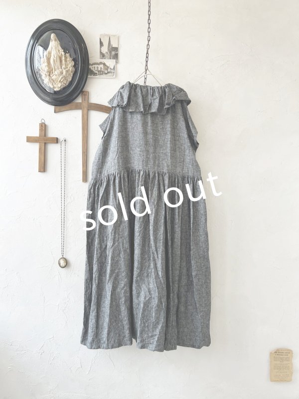 画像5: shizuka's【25】アンティークレースのフリル襟フレンチワンピース・黒シャンブレーB (5)