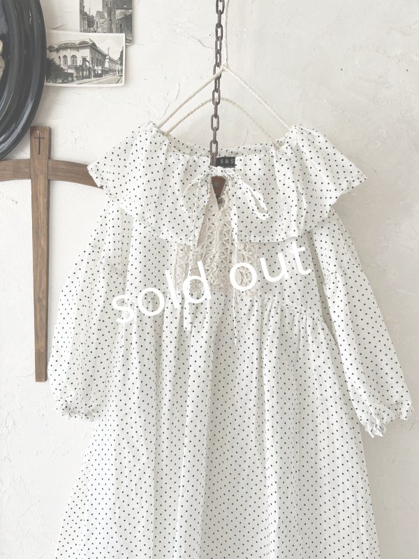 画像3: shizuka's【17】アンティークレースの ドットフリルワンピース・白 (3)