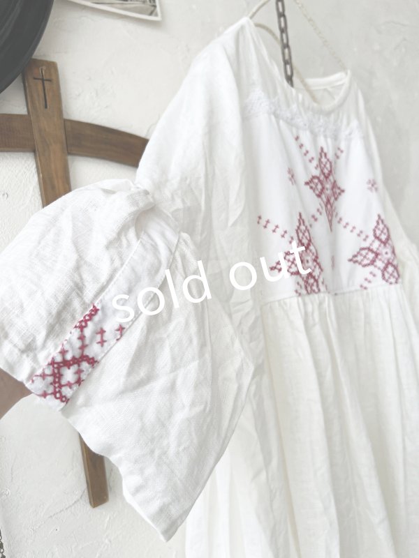 画像4: shizuka's【5】アンティークレースちょうちょ袖ワンピース・白C (4)