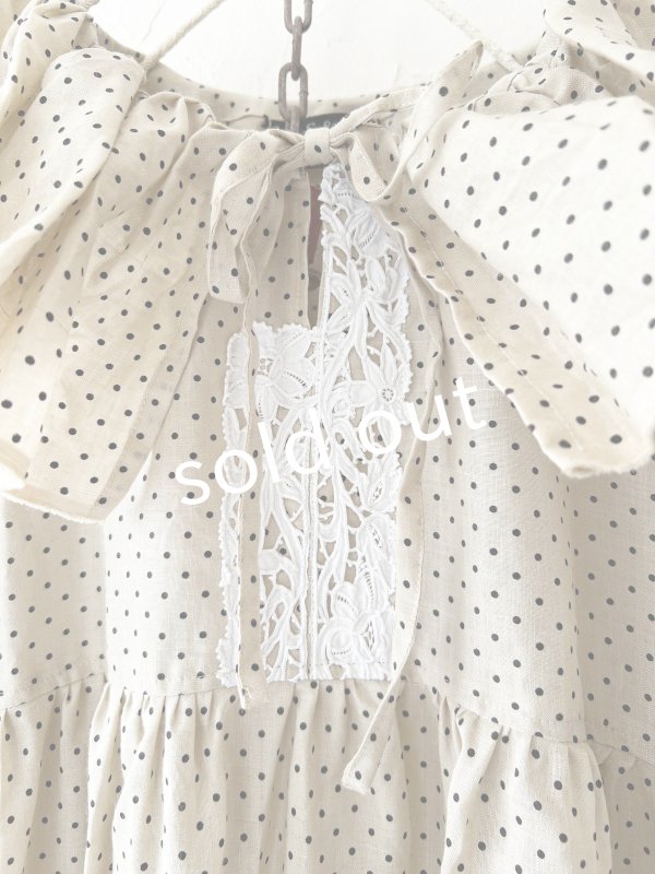 画像4: shizuka's【19】アンティークレースの ドットフリルワンピース・ベージュB (4)