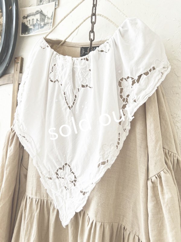 画像3: shizuka's【21】アンティークレースのボリューム袖ワンピース・濃ベージュ (3)