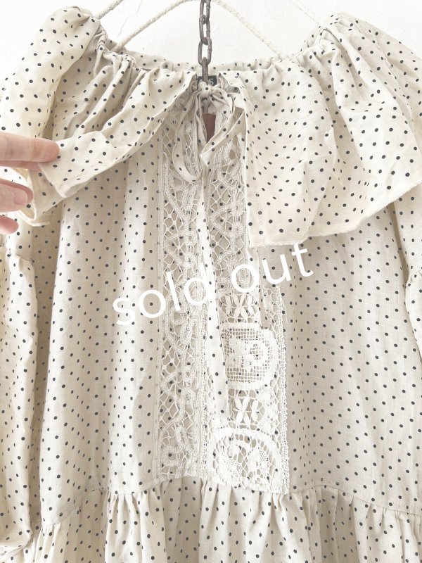 画像3: shizuka's【18】アンティークレースの ドットフリルワンピース・ベージュA (3)