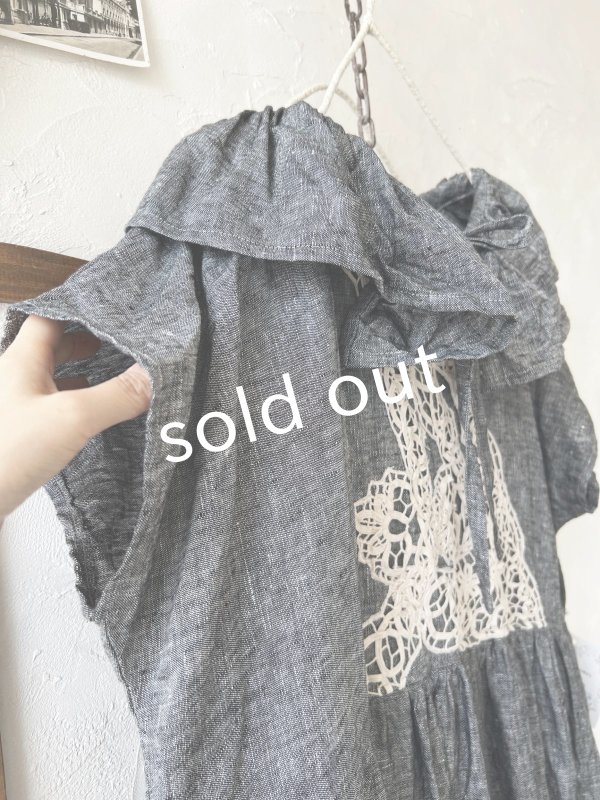 画像4: shizuka's【26】アンティークレースのフリル襟フレンチワンピース・黒シャンブレーC (4)