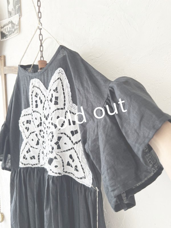 画像3: shizuka's【23】アンティークレースちょうちょ袖ワンピース・黒B (3)