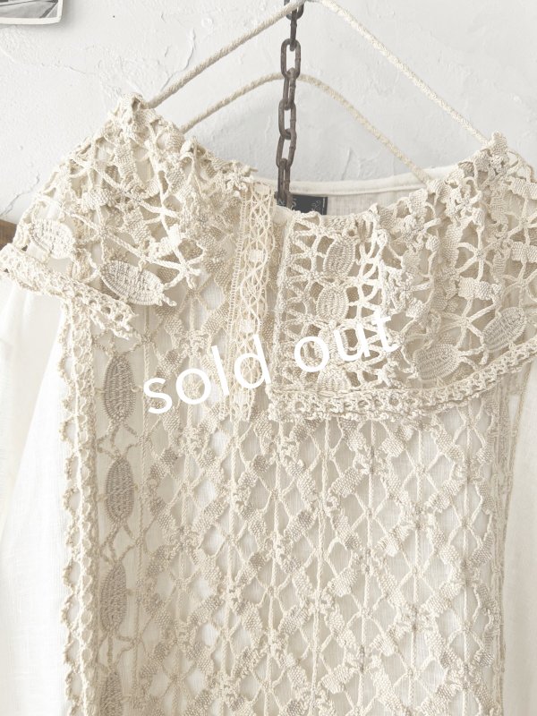 画像3: shizuka's【11】アンティークレースのボリューム袖ワンピース・白A (3)