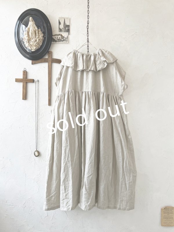 画像5: shizuka's【14】アンティークレースのフリル襟フレンチワンピース・生成りA (5)