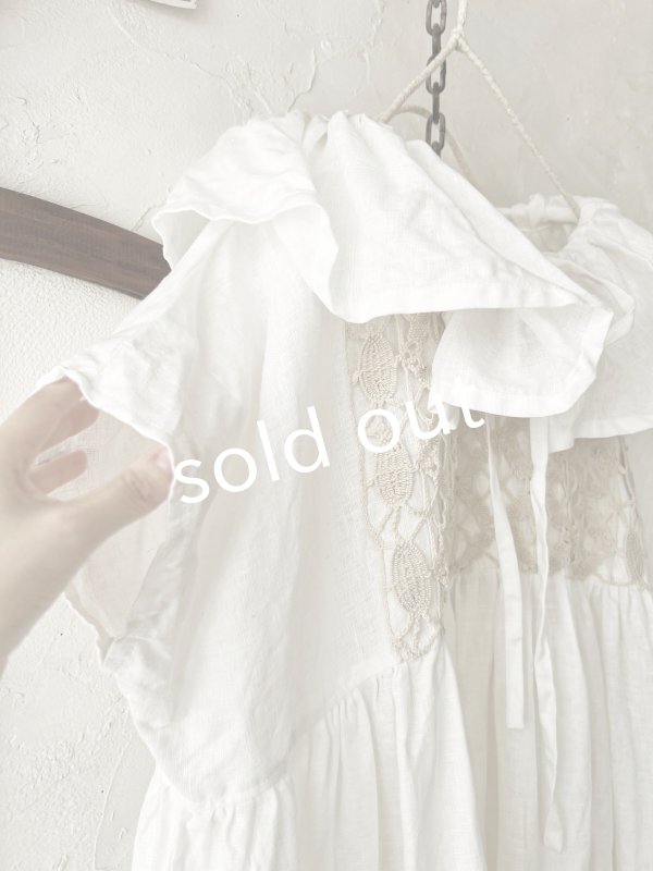 画像4: shizuka's【6】アンティークレースのフリル襟フレンチワンピース・白A (4)