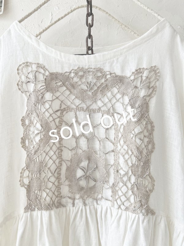 画像3: shizuka's【3】アンティークレースちょうちょ袖ワンピース・白A (3)
