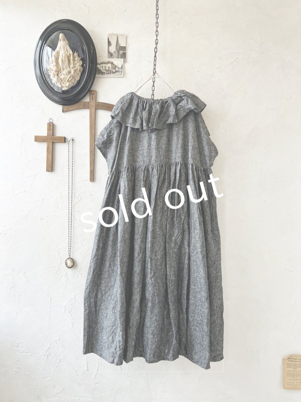 画像6: shizuka's【24】アンティークレースのフリル襟フレンチワンピース・黒シャンブレーA (6)