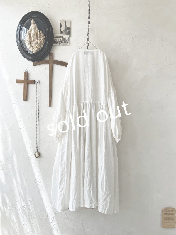 画像6: shizuka's【12】アンティークレースのボリューム袖ワンピース・白B (6)