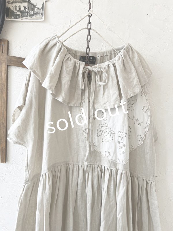 画像2: shizuka's【15】アンティークレースのフリル襟フレンチワンピース・生成りB (2)