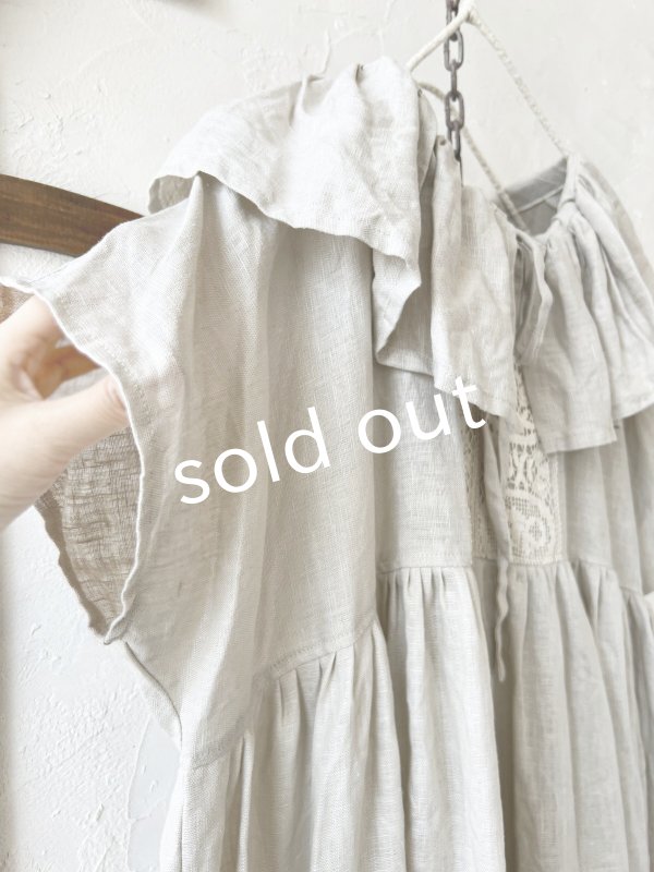 画像4: shizuka's【14】アンティークレースのフリル襟フレンチワンピース・生成りA (4)