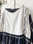 画像3: shizuka's【27】アンティークレースちょうちょ袖ワンピース・ネイビーチェック (3)