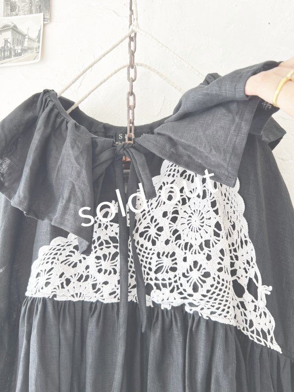 画像3: shizuka's【22】アンティークレースのフリル襟フレンチワンピース・黒 (3)